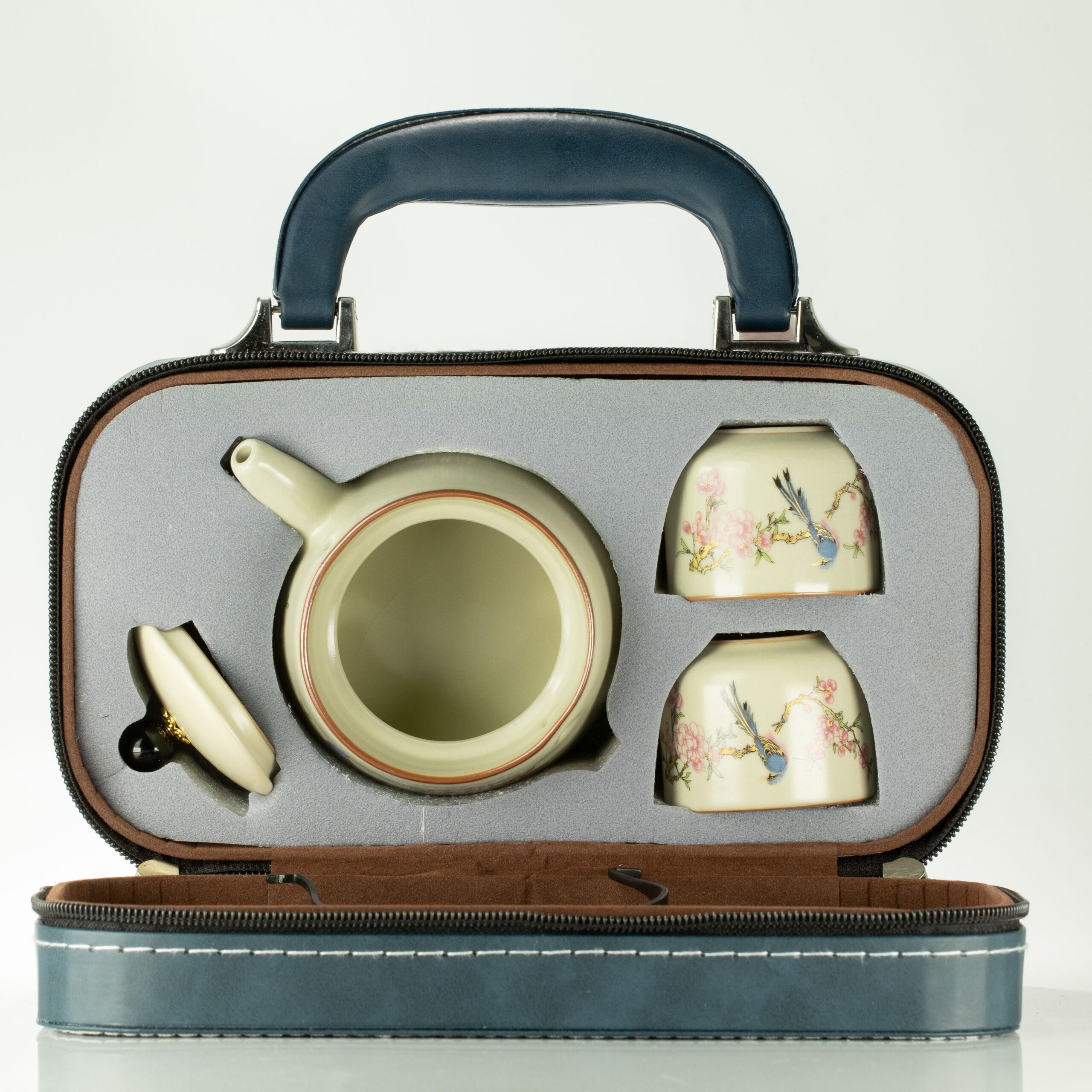Travel Teapot Set & Two Cups - Blue Bird Qing Dynasty - Image 2