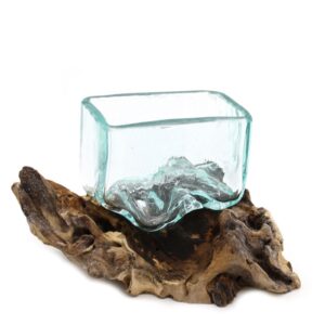 Molten Glass Tank On Wood With Stand - Small Bowl