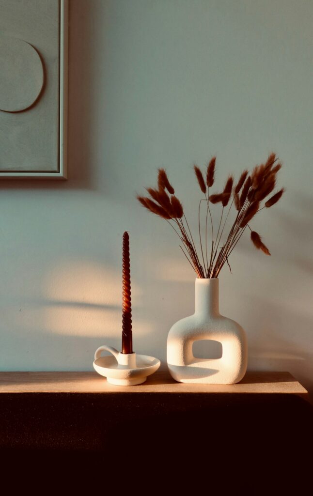 Candle and dried flowers