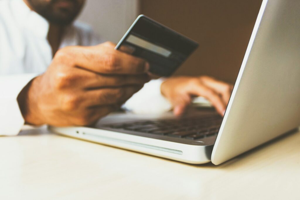 Shopping online with a laptop